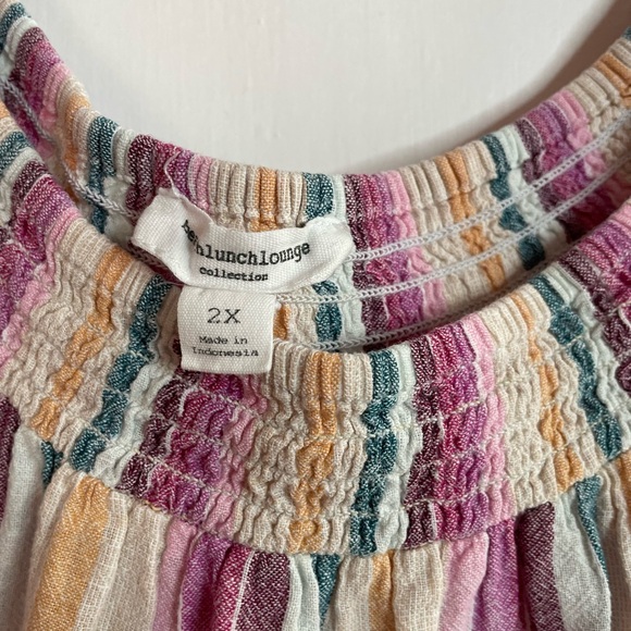 BEACH LUNCH LOUNGE Linen Cotton Blend Striped Peasant Top - Size 2X - Picture 2 of 5